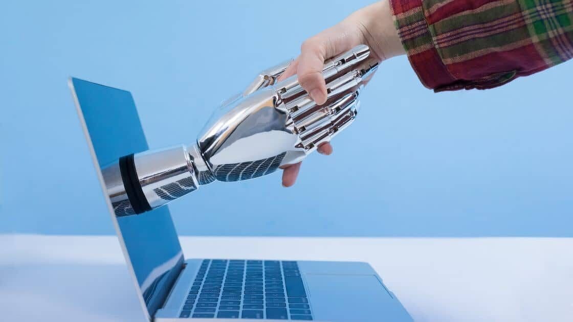 Outreach SEO link building: shaking hands with AI.